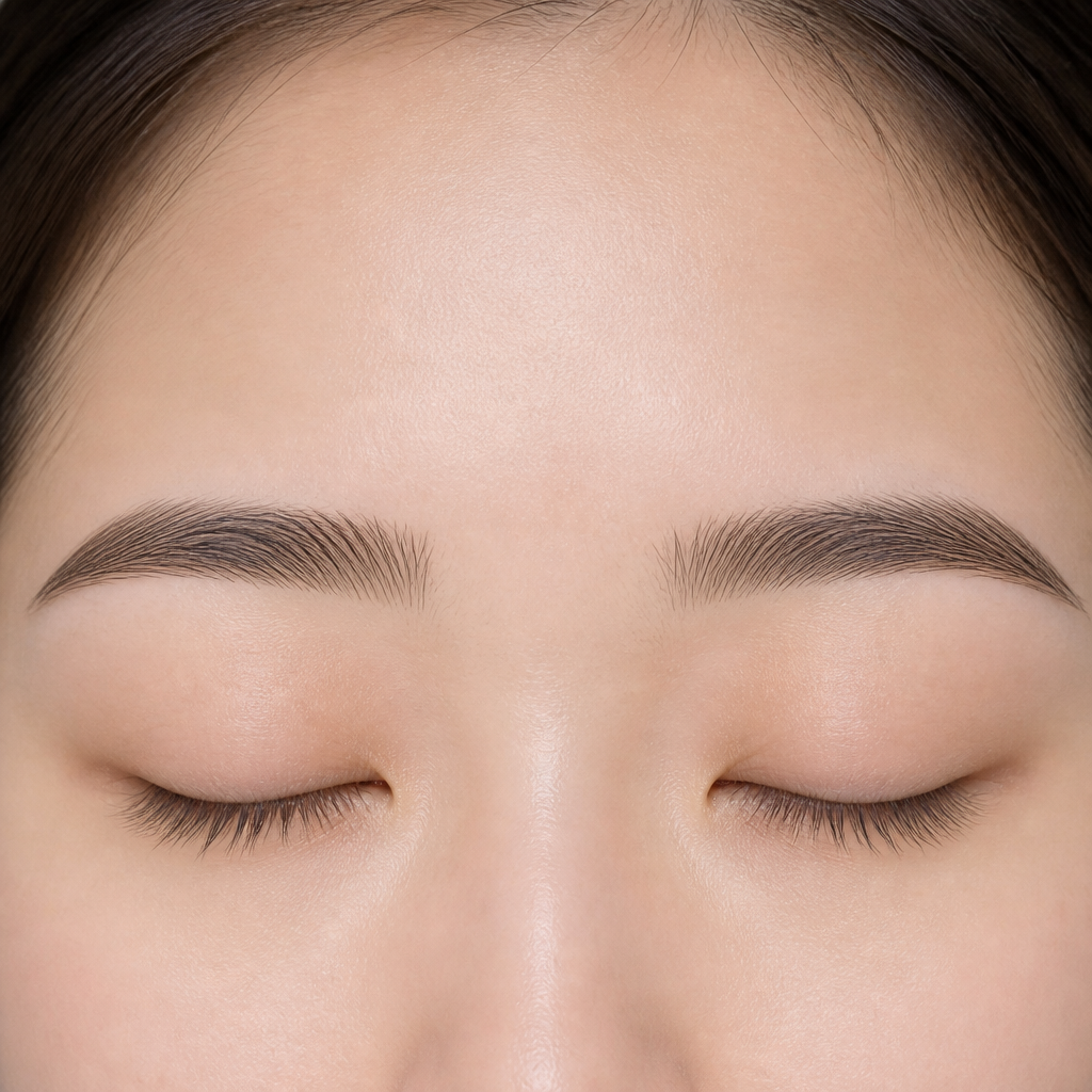 眉毛WAX脱毛で左右の形と高さをそろえた眉毛のアップイメージ