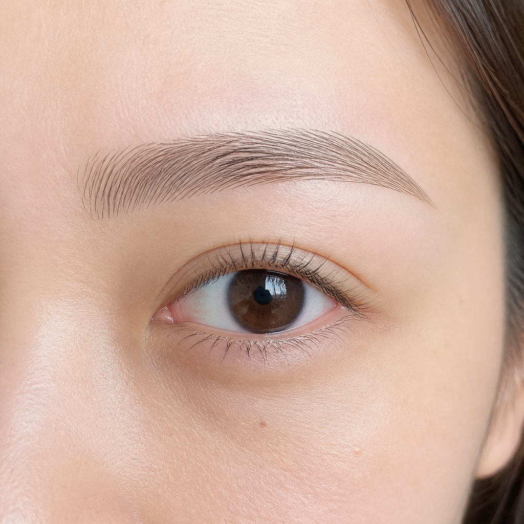 眉毛の間引き（毛量調整）で濃さを整えたナチュラルな眉毛のアップイメージ