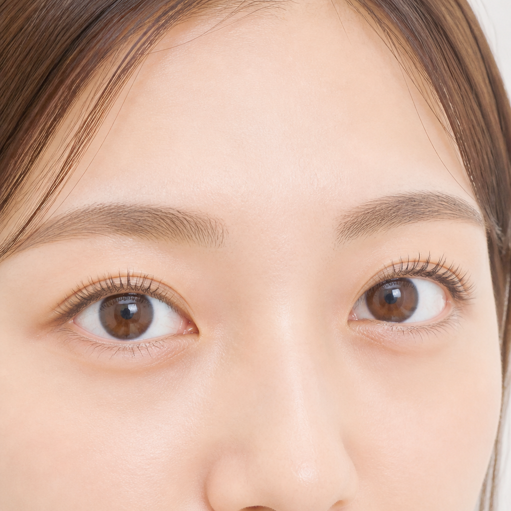 上下まつげパーマで上まつげを立ち上げ下まつげを整えてぱっちり開いた目元のイメージ