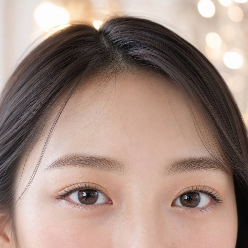 年末年始に向けて整えたナチュラルな目元のイメージ(根元からゆるやかに立ち上がったまつげと整った眉毛)