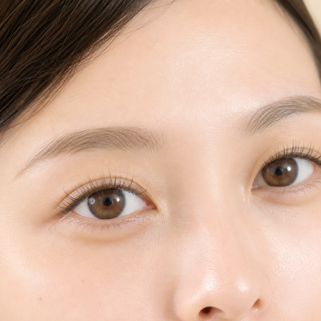 パリエクで根元から立ち上げたナチュラルな長さのまつげでぱっちり開いた目元のイメージ