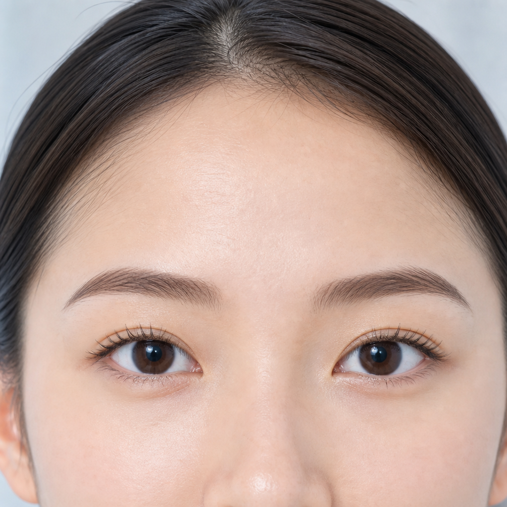 就活・面接向けの清潔感のあるナチュラルな目元のイメージ（根元からゆるやかに立ち上がったまつげと整った眉毛）