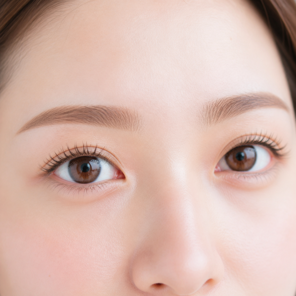 マツエクからまつげパーマへ切り替えたあとの、自まつげを活かしたナチュラルな立ち上がりの目元のイメージ